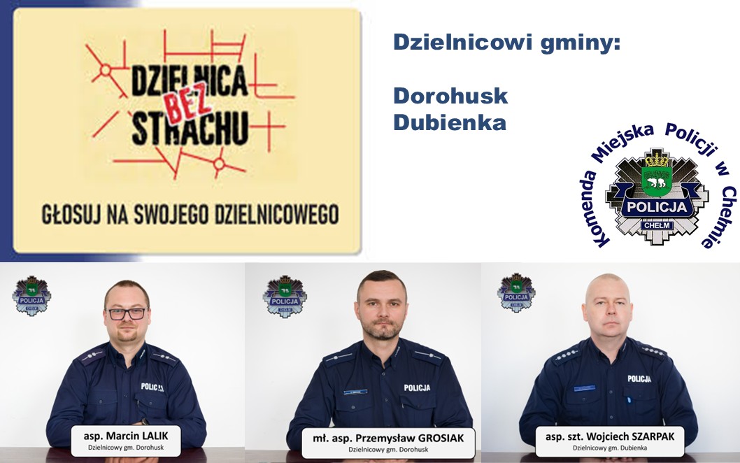 Zdjęcia policjantów dzielnicowych, logo komendy i plebiscytu Superdzielnicowy 2026