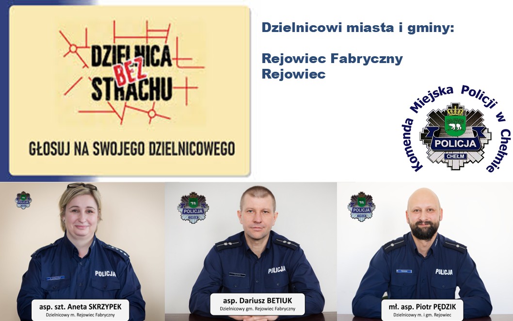 Zdjęcia policjantów dzielnicowych, logo komendy i plebiscytu Superdzielnicowy 2026