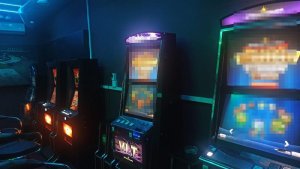 Stojące w pomieszczeniu automaty do gier