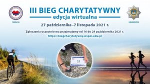 Plakat informujący o trzecim biegi charytatywnym- edycja wirtualna w dniach 27 października-7 listopada 2021 roku