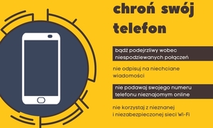 Grafika na żółtym tle - chroń swój telefon.