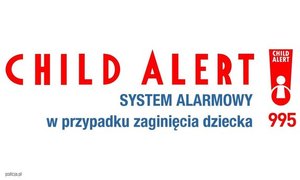 Grafika na białym tle z napisem child alert.