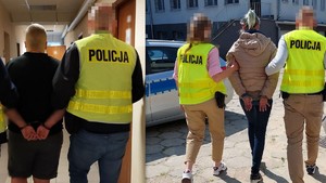 kolaż zdjęć przedstawiający policjantów prowadzących zatrzymane kobiety