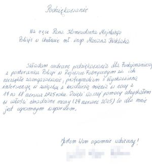 Treść podziękowania.