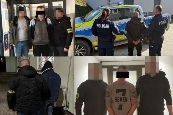 Kolaż zdjęć zatrzymanych poszukiwanych osób z policjantami