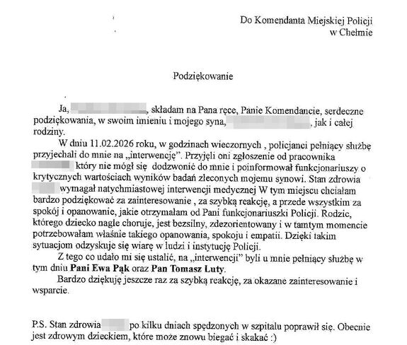 Treść podziękowań