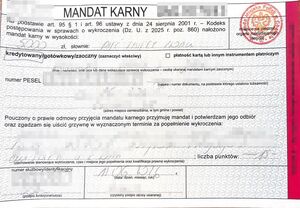 zdjęcie przedstawiające mandat karny w wysokości 5000 złotych