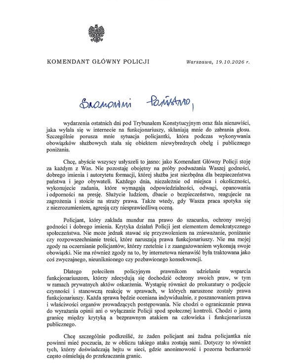 List Komendanta Głównego Policji do policjantek i policjantów.